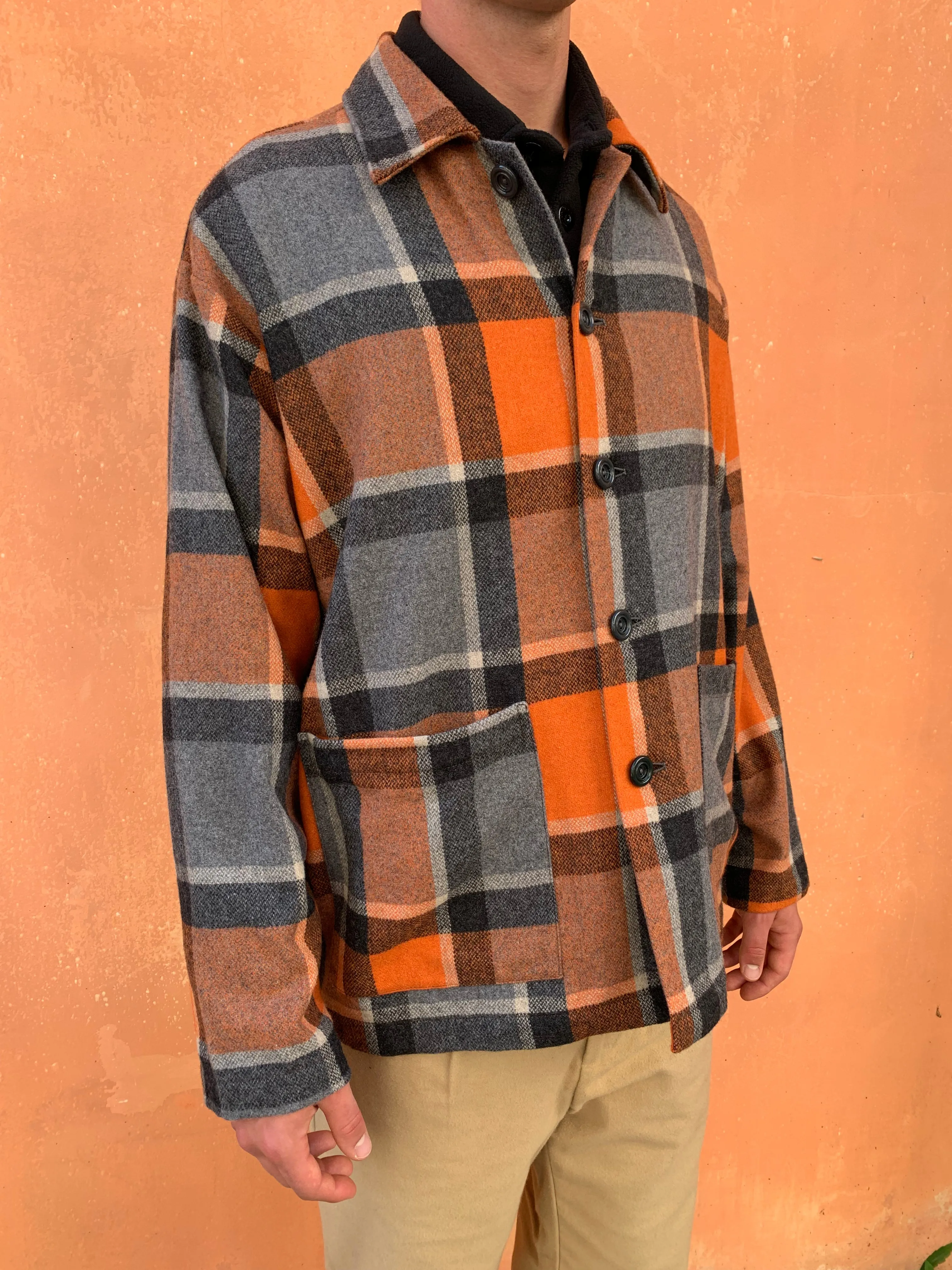 TISSERAND - AIR WIDE JACKET - WOOL CHECK ORANGE sold by Camo