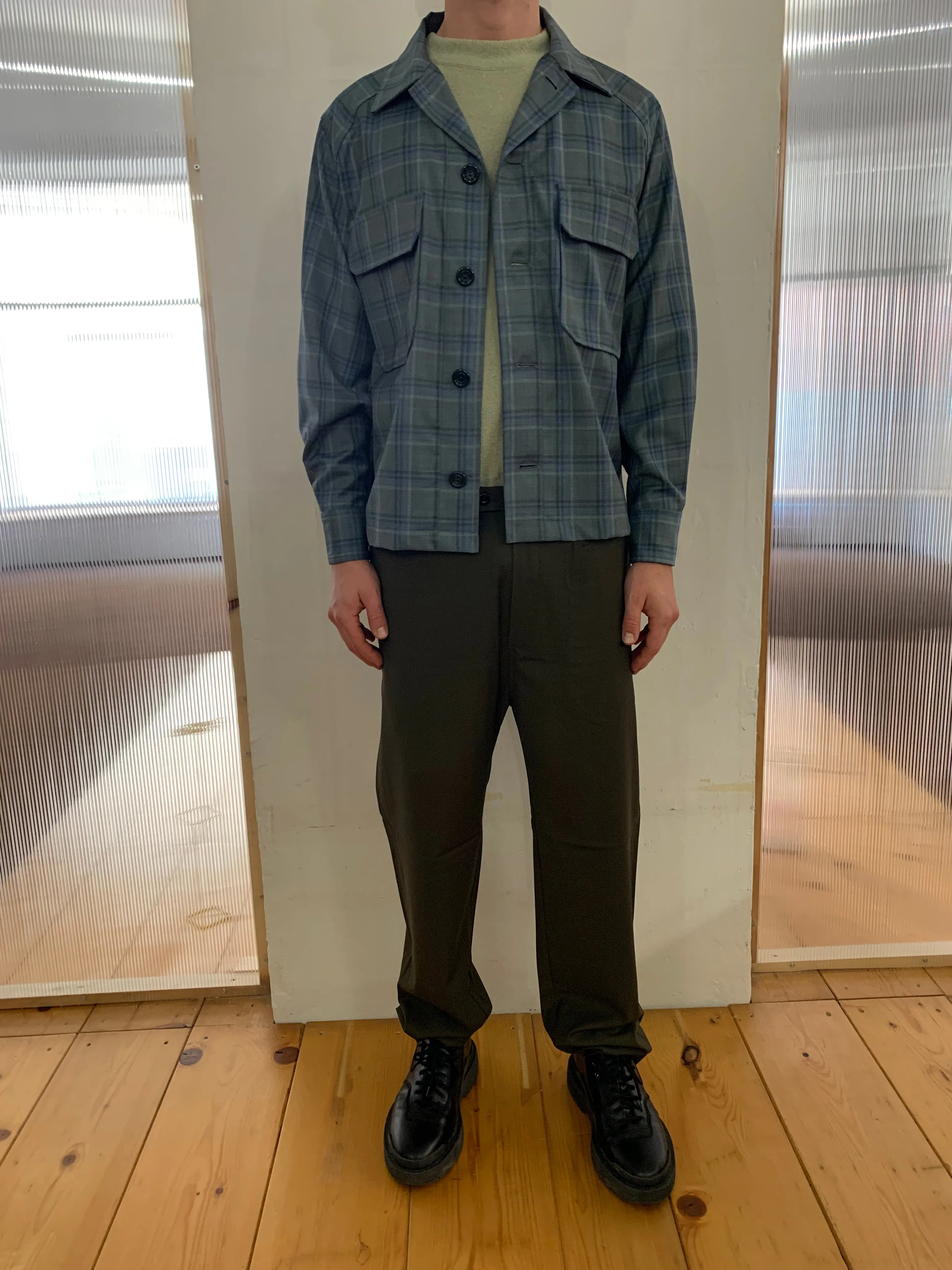 BALIO - JACKET SHIRT - Special Soft Wool Check Light Green sold by Camo product image thumbnail 2
