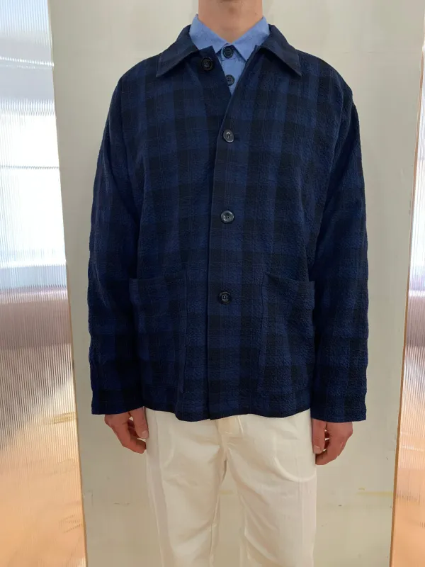 TISSERAND - AIR WIDE JACKET - Seersucker Check Navy/Blue/Black sold by Camo
