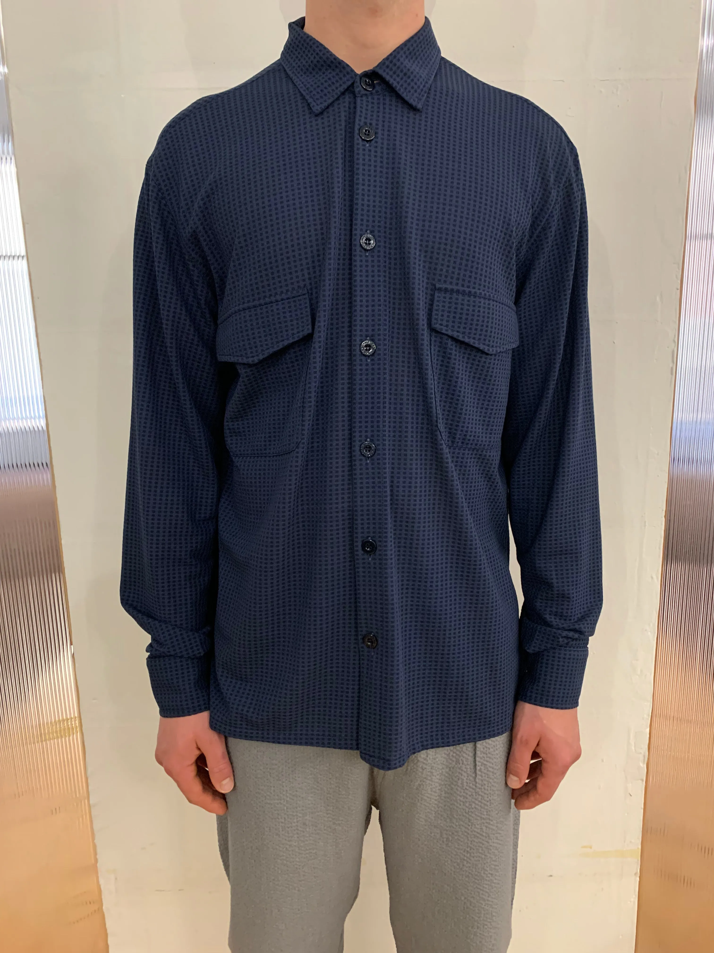 DANGLAR-MEYDAN MAXI SHIRT- Stretch Square Cotton Navy sold by Camo