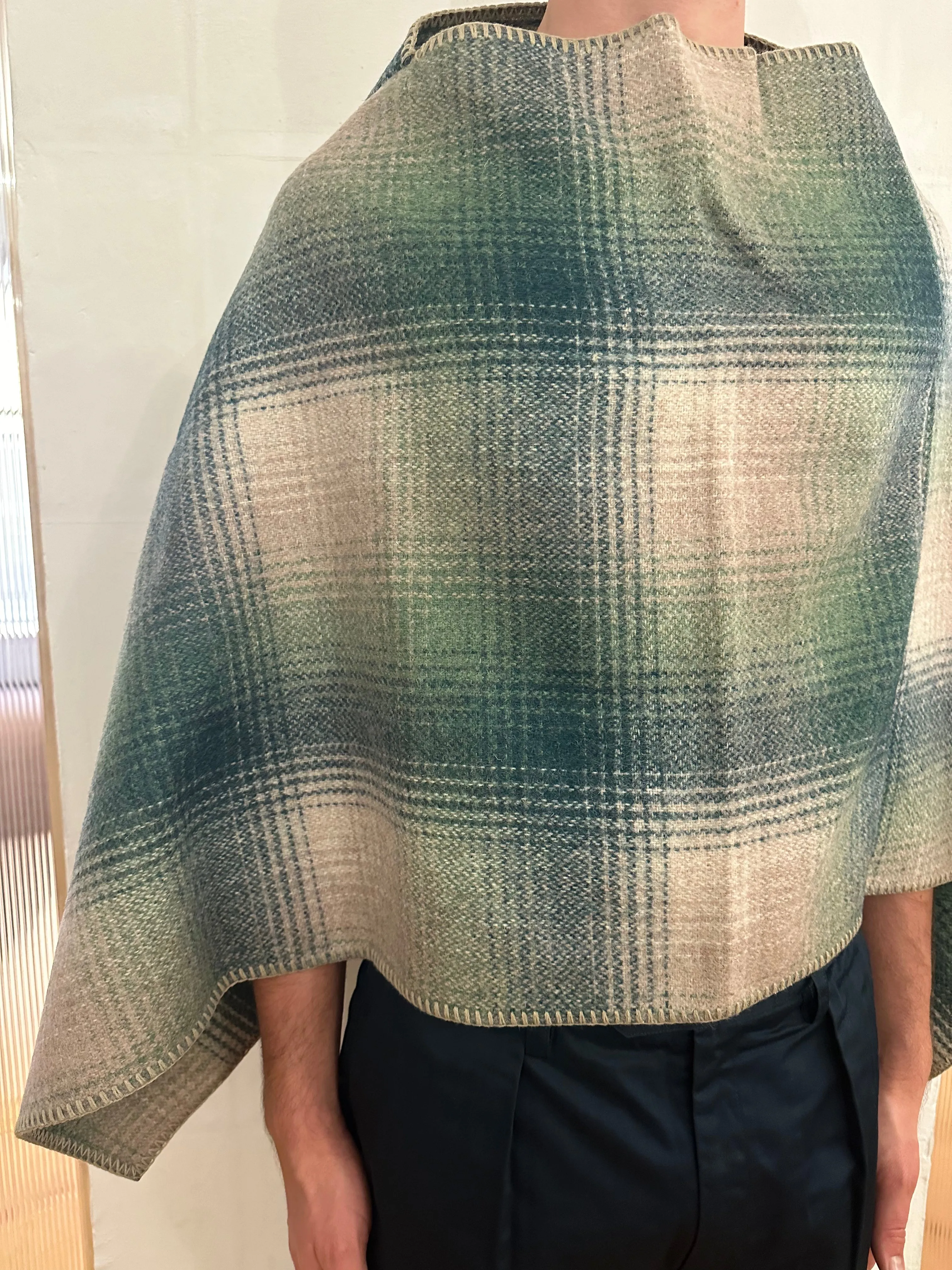 EASTWOOD - WOOL PONCHO - CHECK GREEN sold by Camo product image thumbnail 5