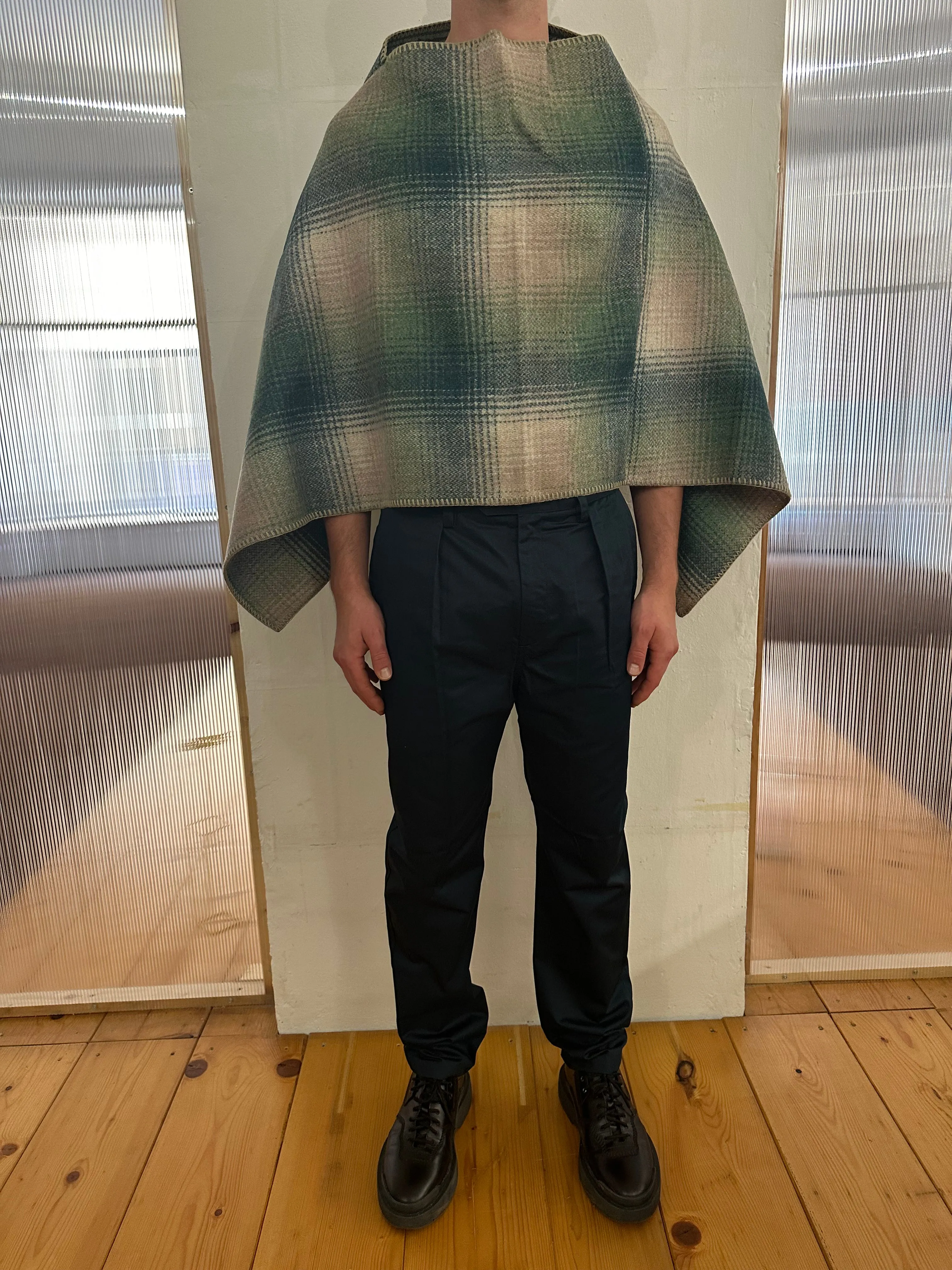 EASTWOOD - WOOL PONCHO - CHECK GREEN sold by Camo product image thumbnail 3