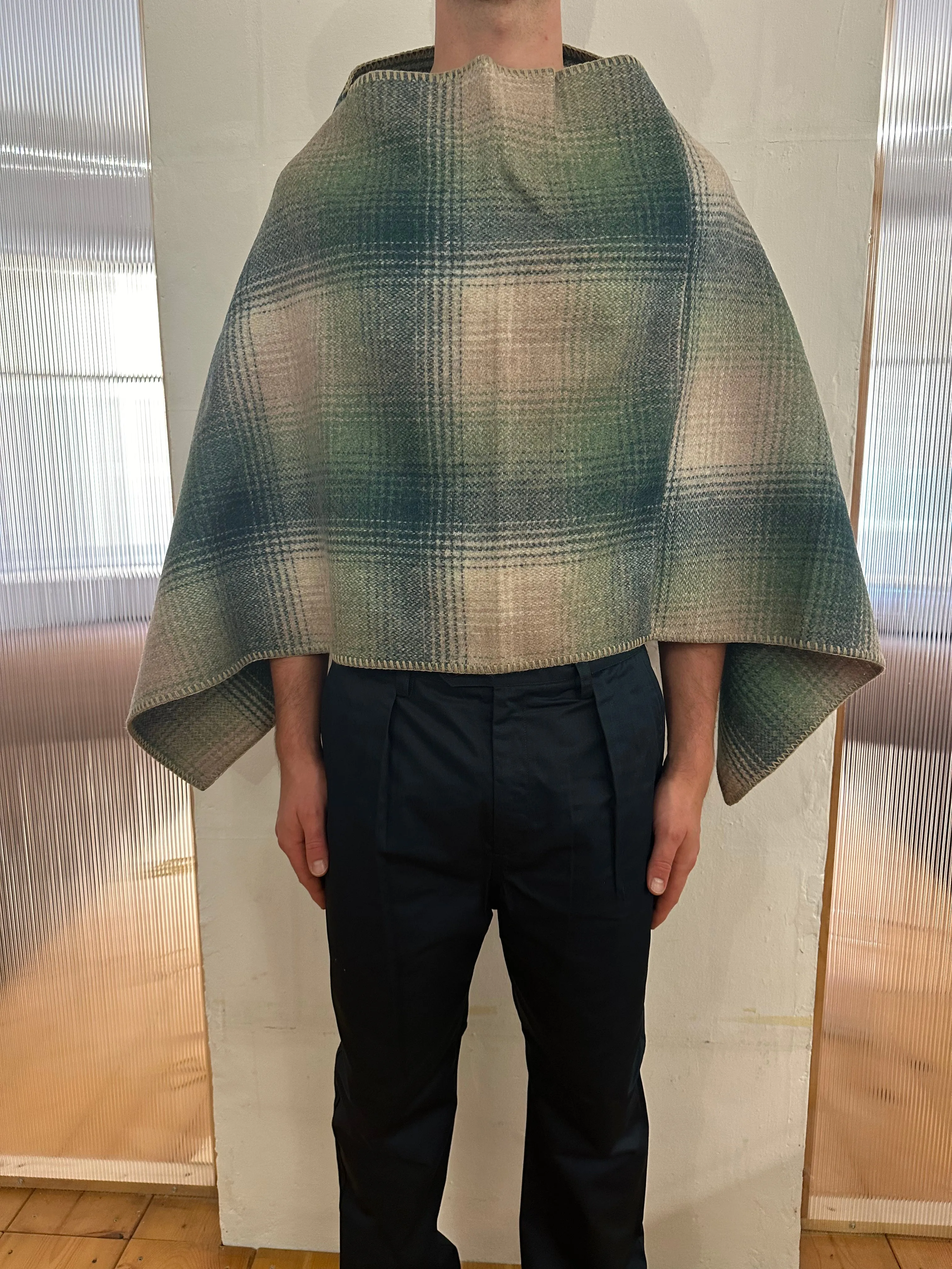 EASTWOOD - WOOL PONCHO - CHECK GREEN sold by Camo product image thumbnail 2