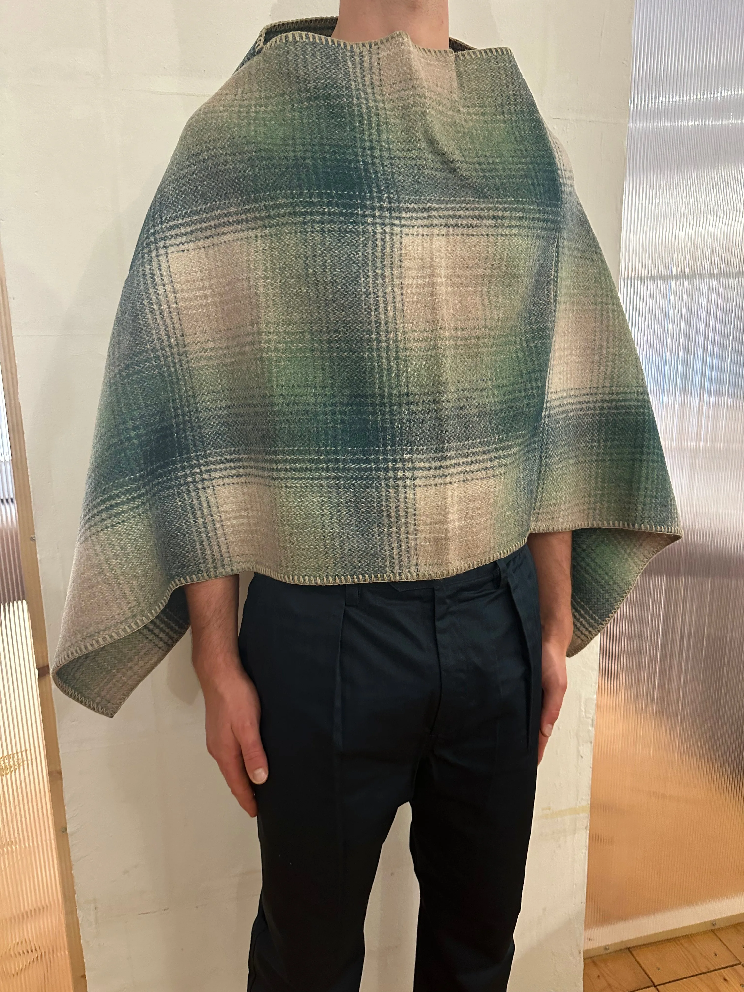 EASTWOOD - WOOL PONCHO - CHECK GREEN sold by Camo product image thumbnail 4