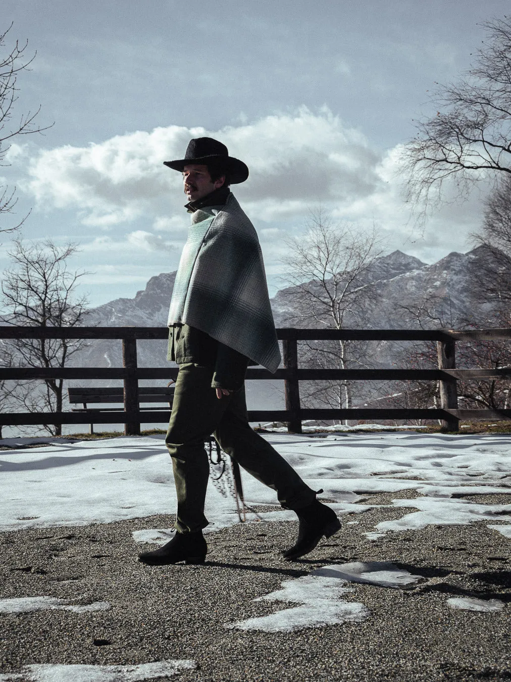 EASTWOOD - WOOL PONCHO - CHECK GREEN sold by Camo