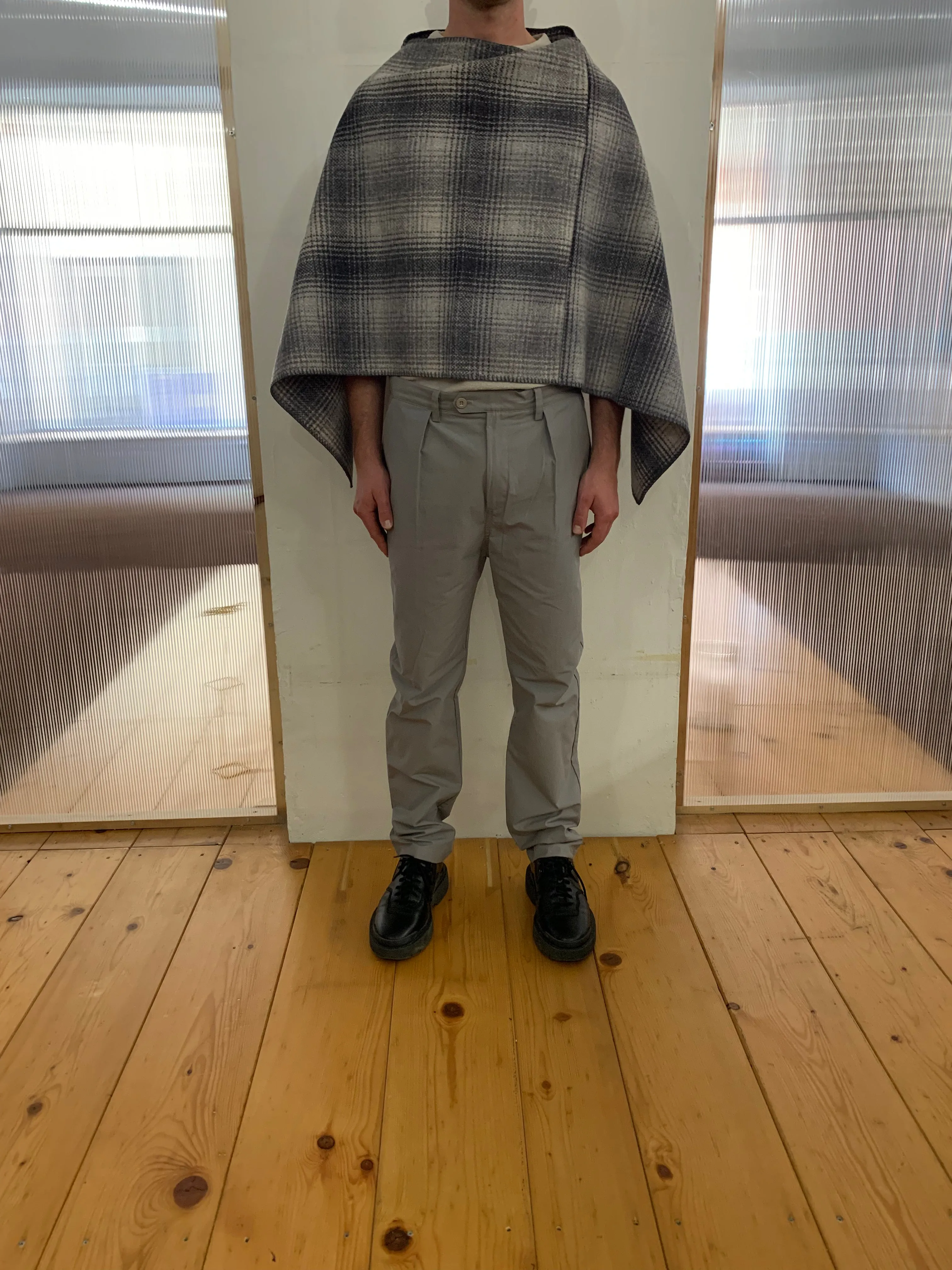 EASTWOOD - WOOL PONCHO - CHECK GREY sold by Camo product image thumbnail 3