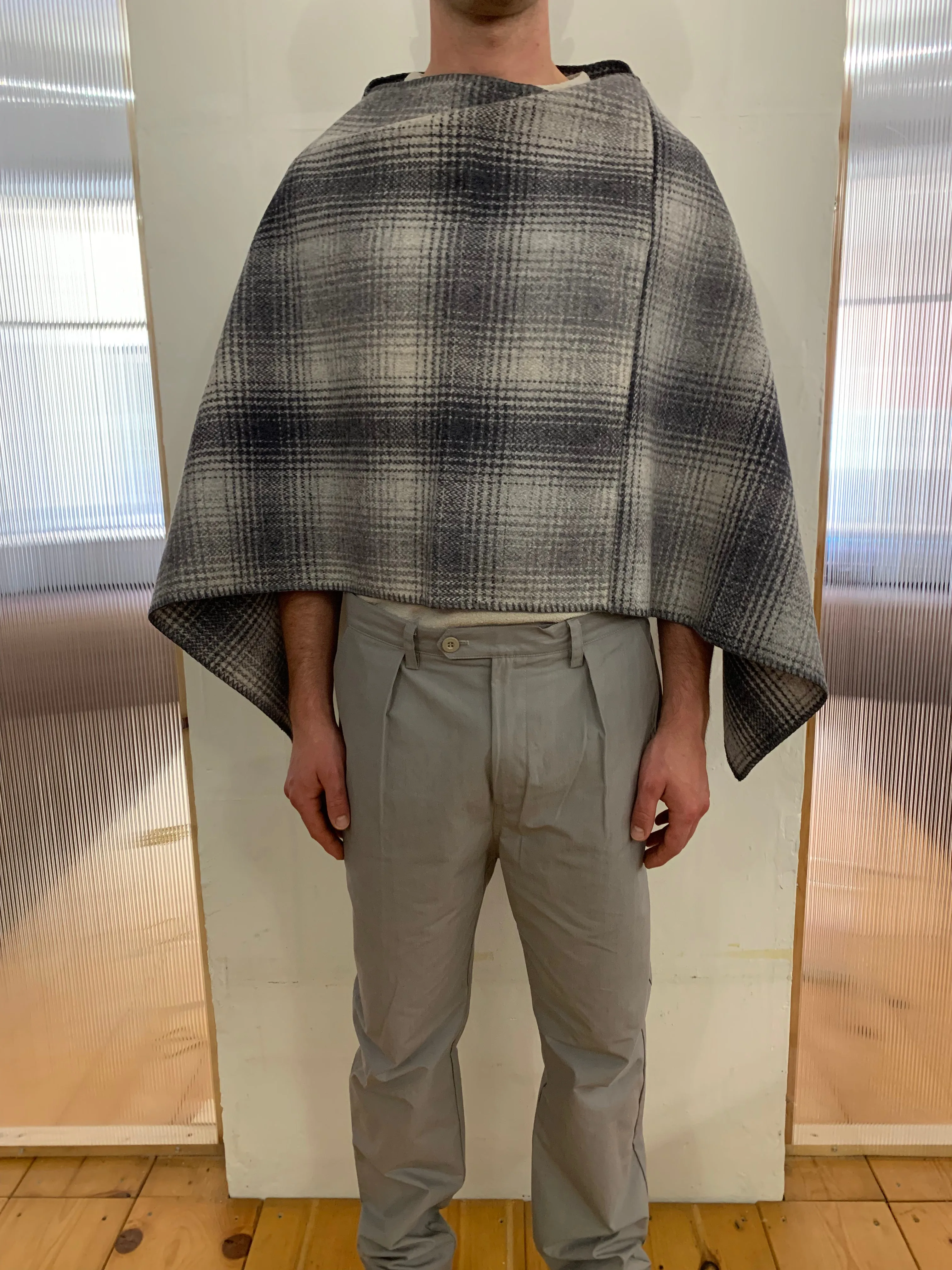 EASTWOOD - WOOL PONCHO - CHECK GREY sold by Camo product image thumbnail 2