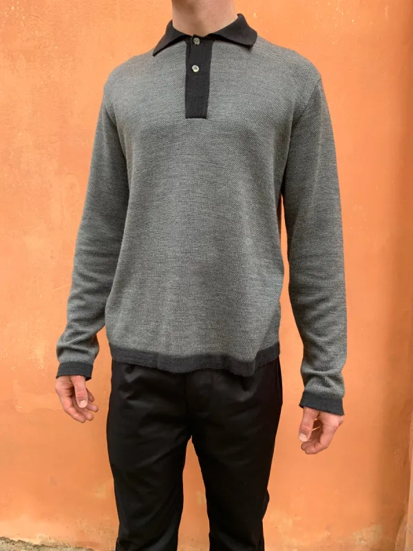 FEYSTONGAL - KNIT POLO-SHIRT - Wool Dark Grey - Black made by Camo