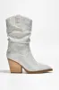 Jehanna Rhinestone Side Zipper Pointed Toe Slouch Booties - Silver sold by Cape Robbin