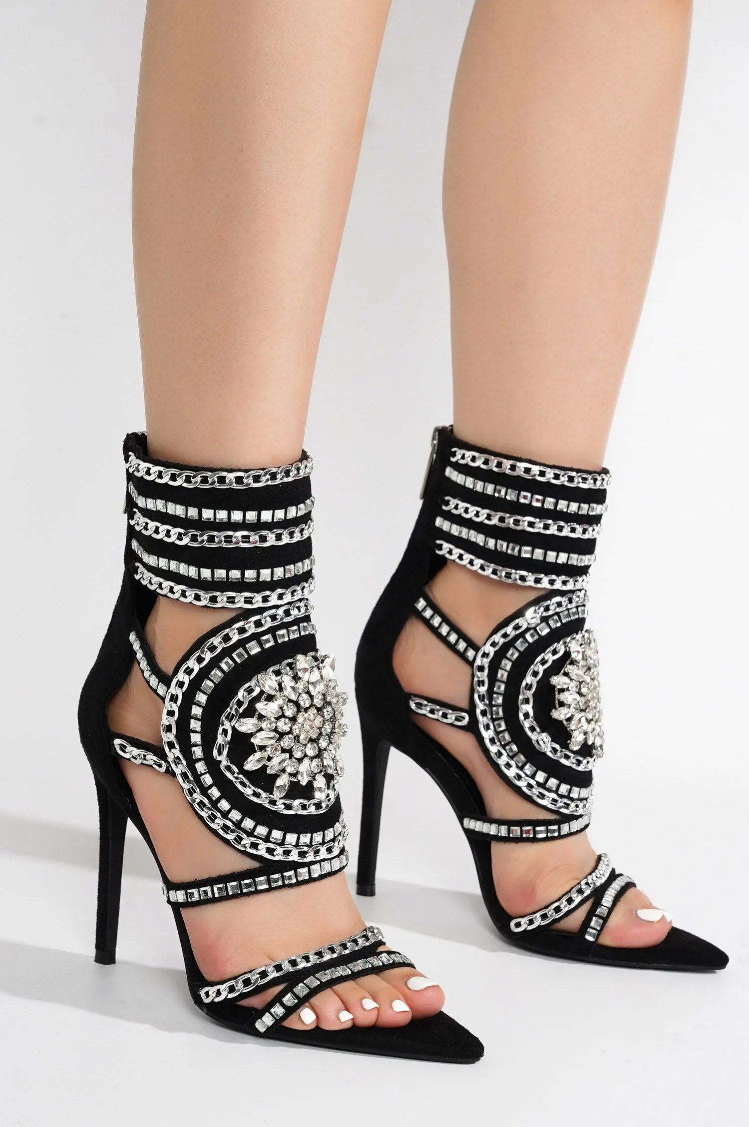 Clarysalyn Chain Trim Gem Brooch High Heels - Black sold by Cape Robbin product image thumbnail 5