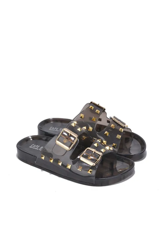 Regan Spiked Round Toe Clear Sandals - Black sold by Cape Robbin