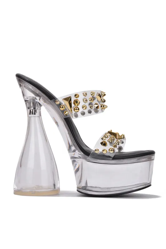 Naju Spike Stud Clear Platform High Heels - Black sold by Cape Robbin
