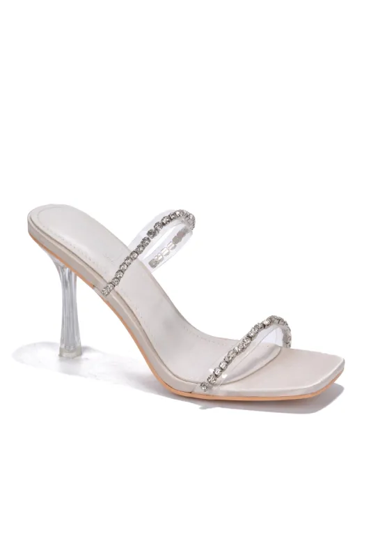 Jayana Rhinestone Clear Square Toe High Heels - Nude sold by Cape Robbin