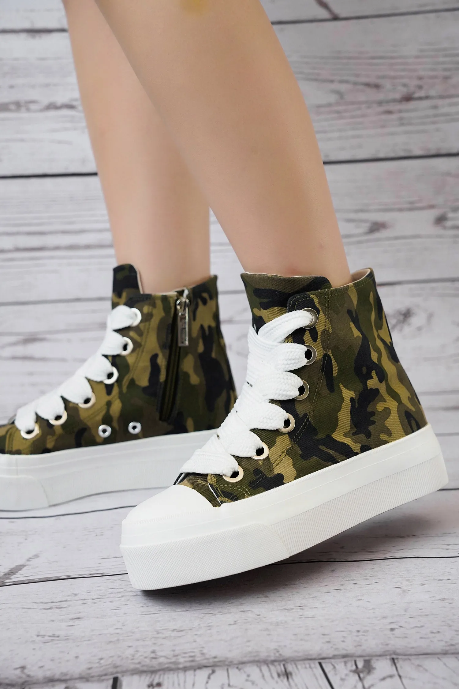Zitella High-top Thick Lace Canvas Sneaker - Camoufluage - Camouflage sold by Cape Robbin