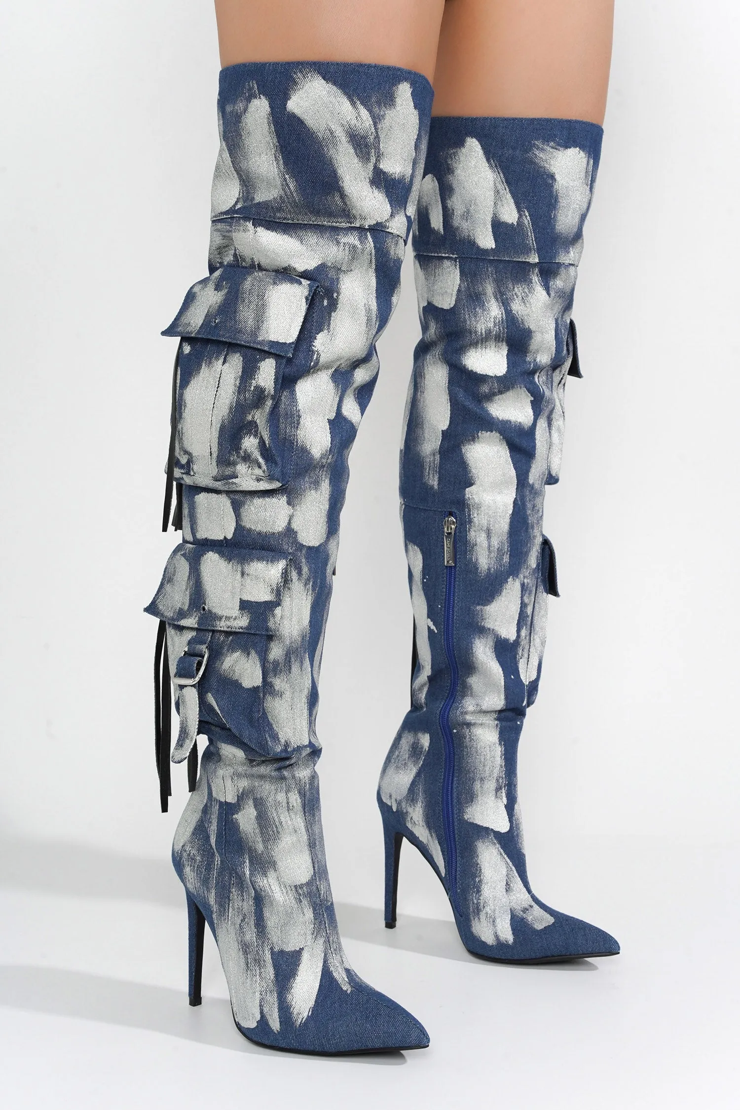 Detroit Thigh-High Metallic Boots - Silver sold by Cape Robbin product image thumbnail 5