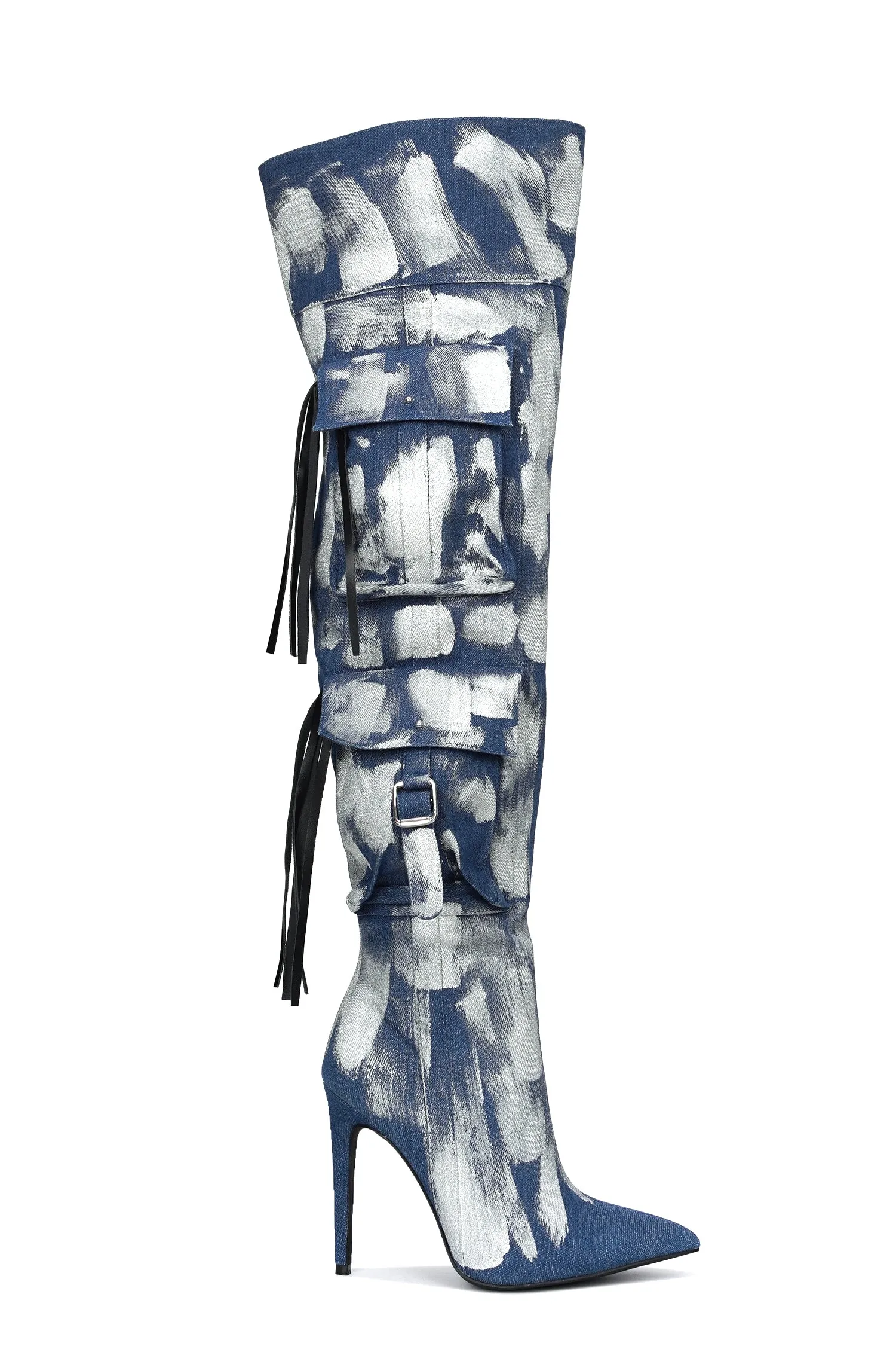 Detroit Thigh-High Metallic Boots - Silver sold by Cape Robbin product image thumbnail 2