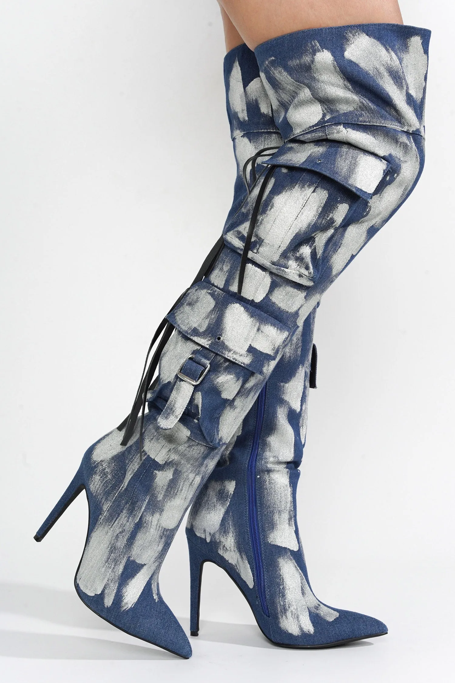 Detroit Thigh-High Metallic Boots - Silver sold by Cape Robbin product image thumbnail 4