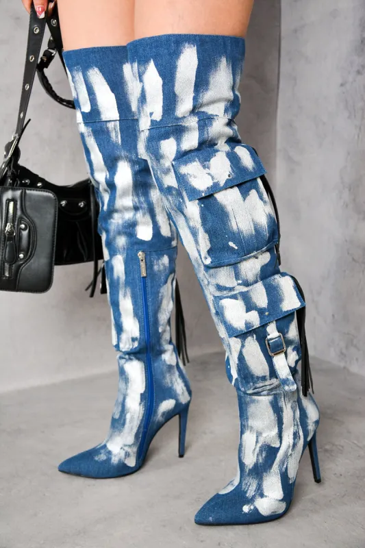 Detroit Thigh-High Metallic Boots - Silver sold by Cape Robbin
