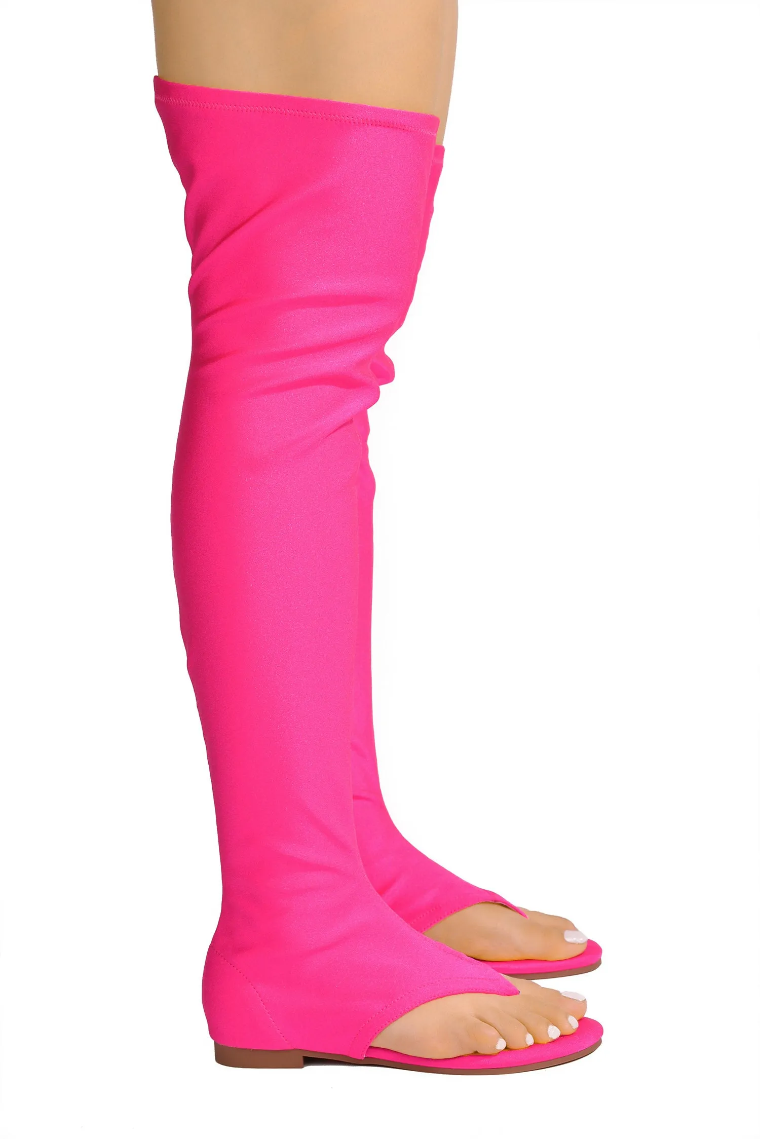 Vijaya Glossy Lycra Thigh High Sandals - Fuchsia sold by Cape Robbin product image thumbnail 2