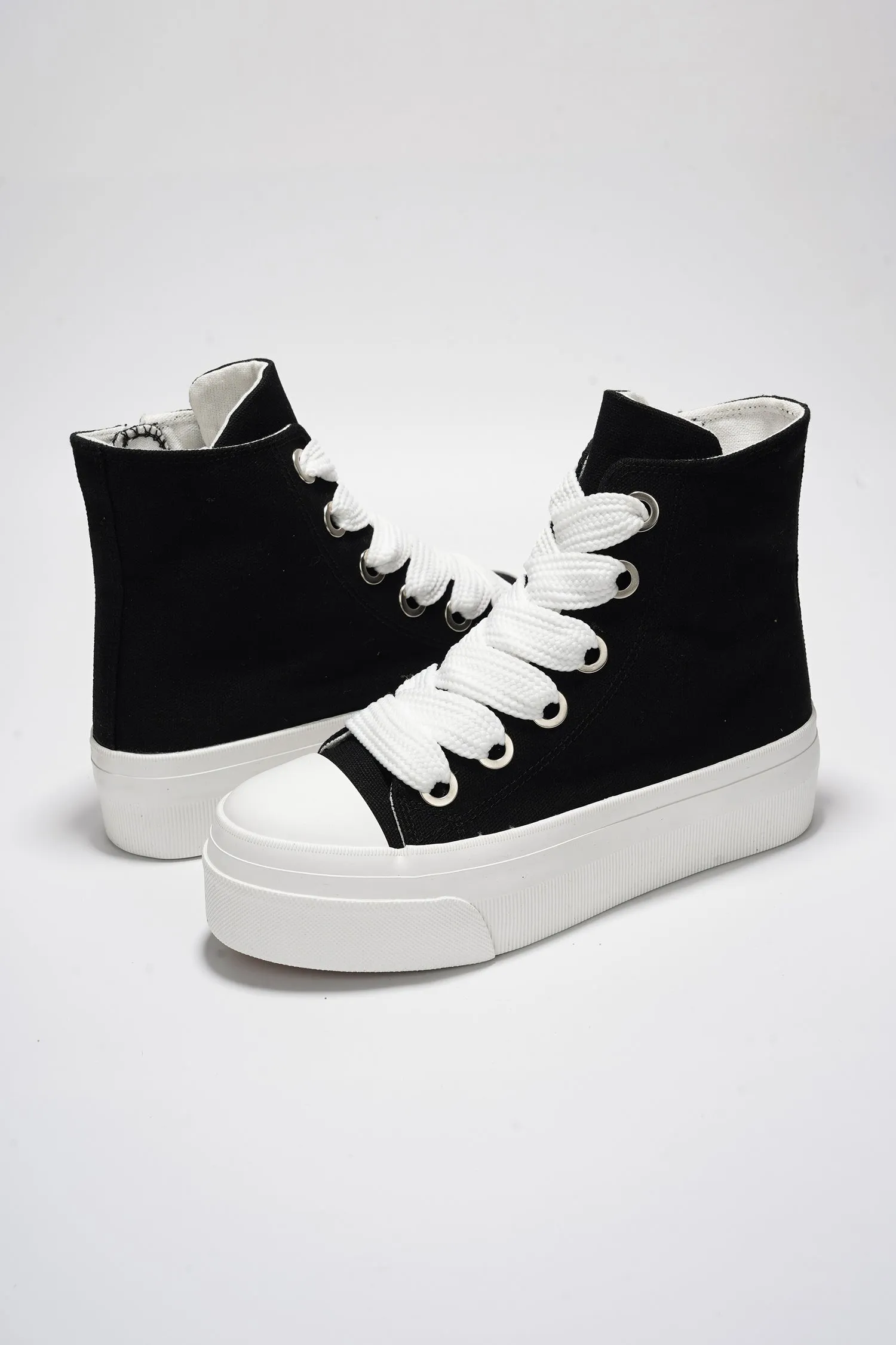 Zitella High-top Thick Lace Canvas Sneaker - Black sold by Cape Robbin product image thumbnail 2