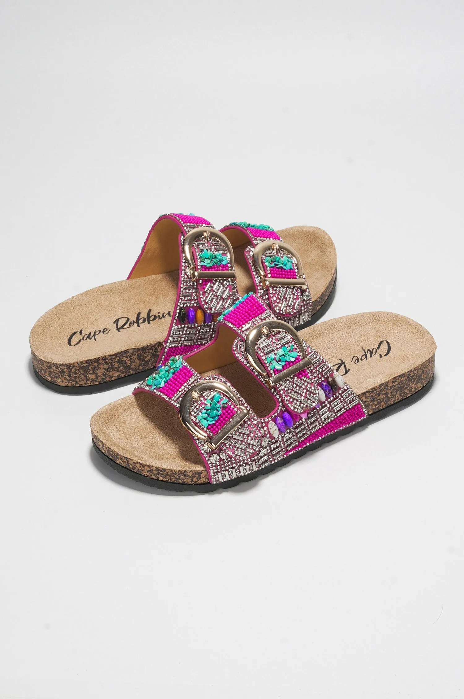 Zarla Rhinestone Buckle Open Cork Sandals - Pink sold by Cape Robbin product image thumbnail 2