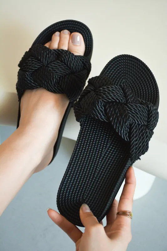 Annissa Rope Knot Slide Sandals - Black sold by Cape Robbin