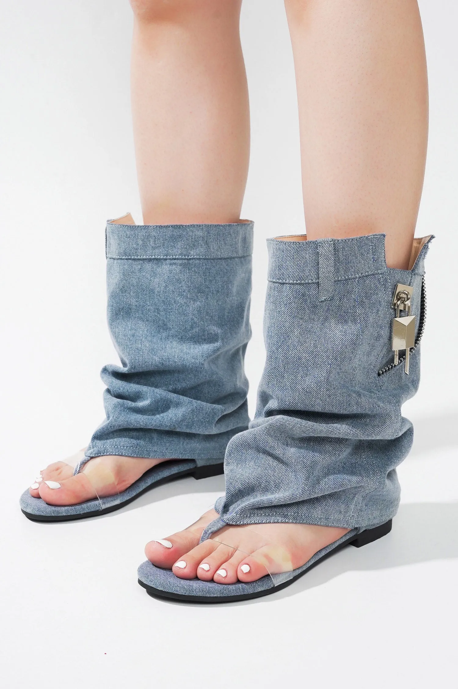 Sari Slouchy Sandals With Zipper Detail - Denim sold by Cape Robbin product image thumbnail 3