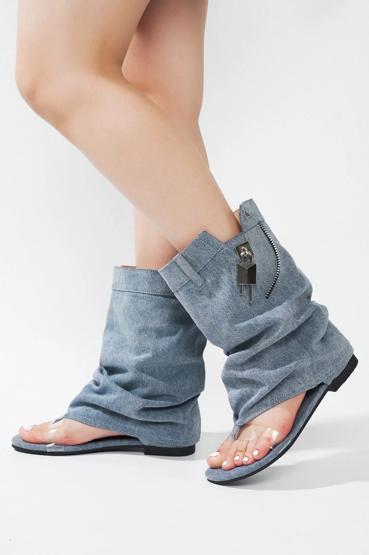 Sari Slouchy Sandals With Zipper Detail - Denim sold by Cape Robbin product image thumbnail 2
