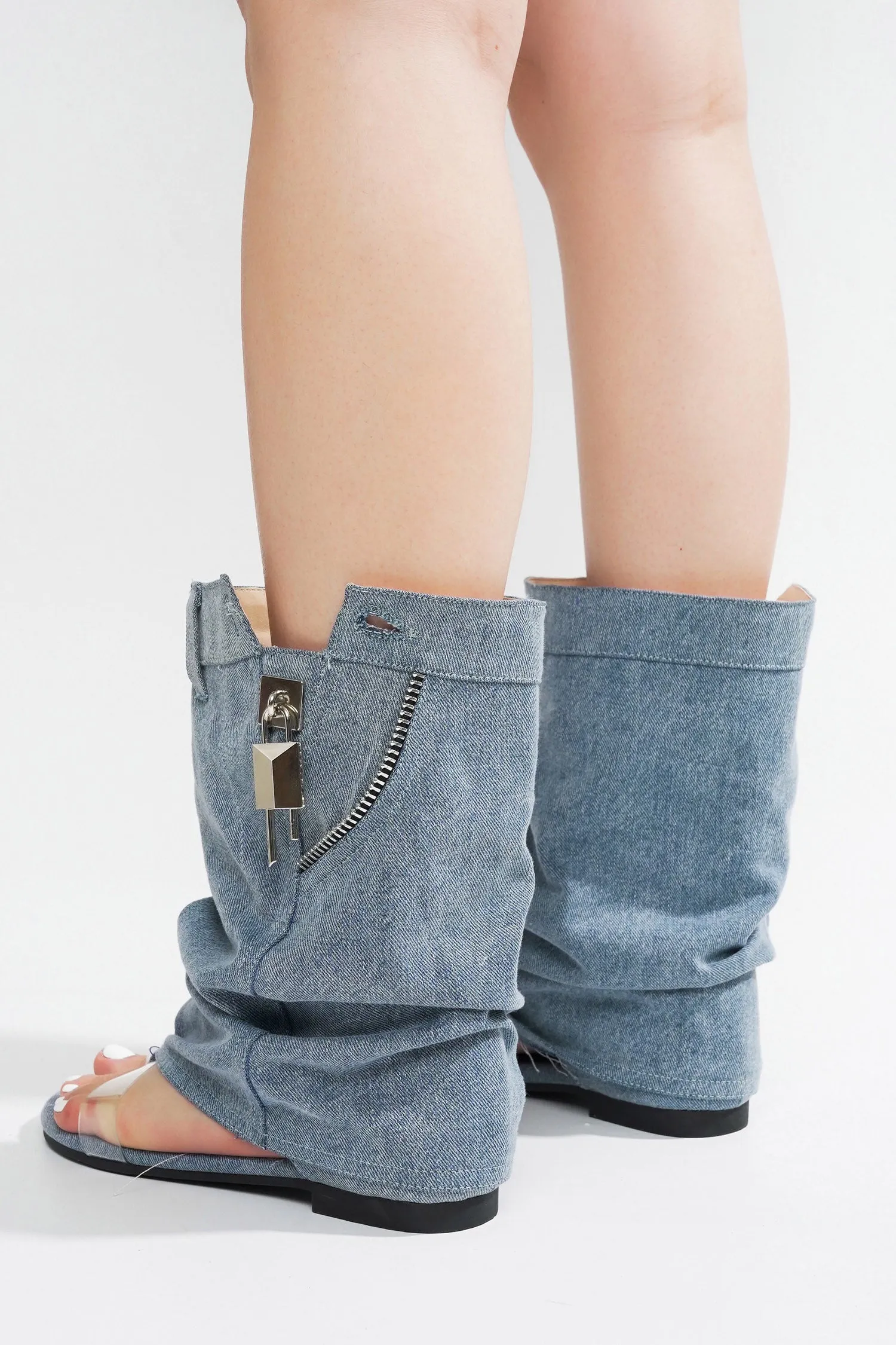 Sari Slouchy Sandals With Zipper Detail - Denim sold by Cape Robbin product image thumbnail 5