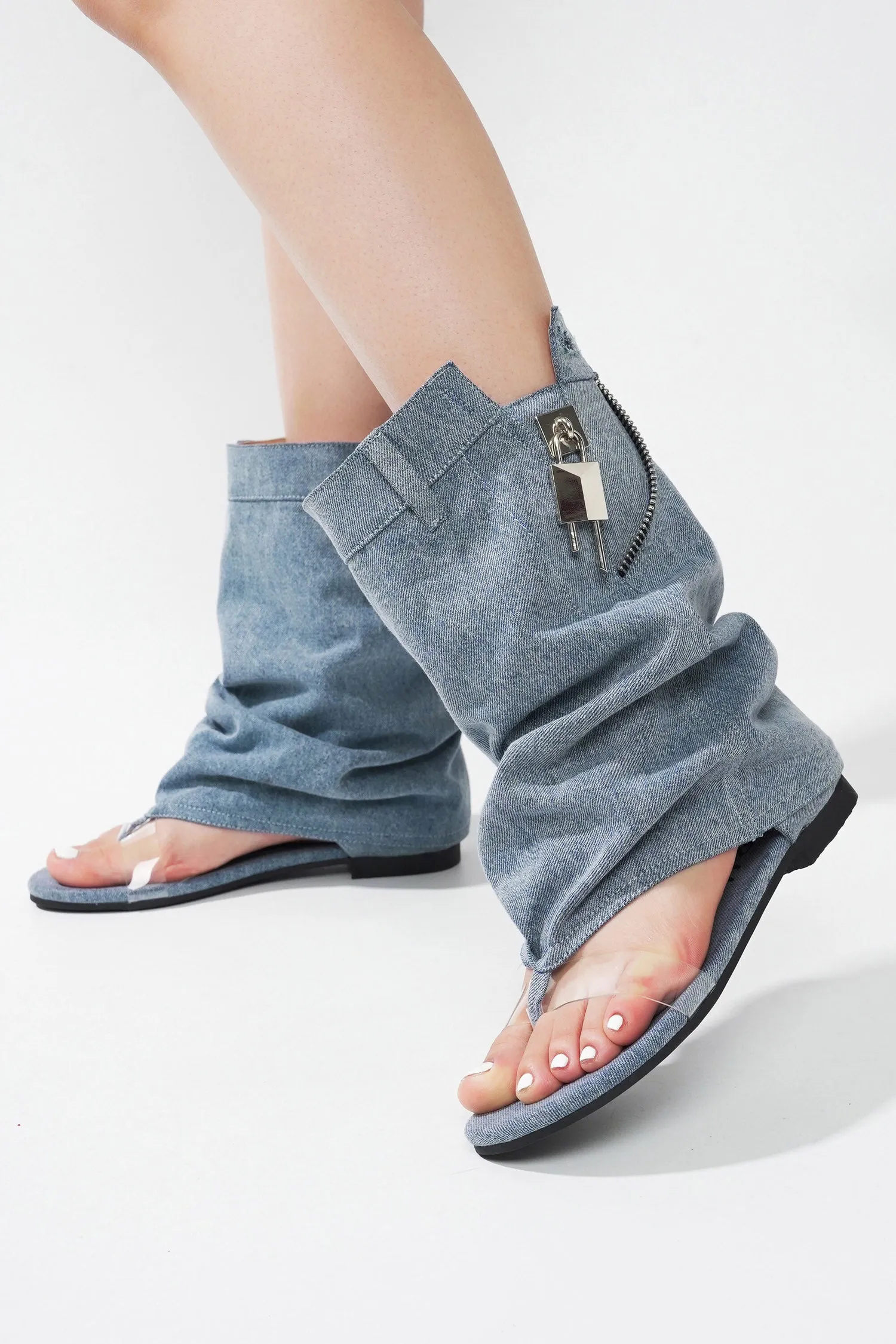 Sari Slouchy Sandals With Zipper Detail - Denim sold by Cape Robbin product image thumbnail 4