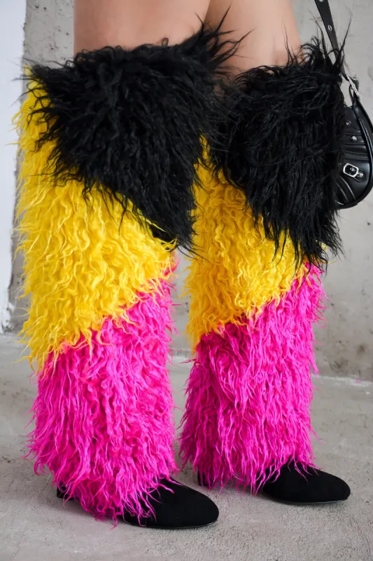 Furifuri Block Heel Fur Suede Knee-High Boots - Multi sold by Cape Robbin