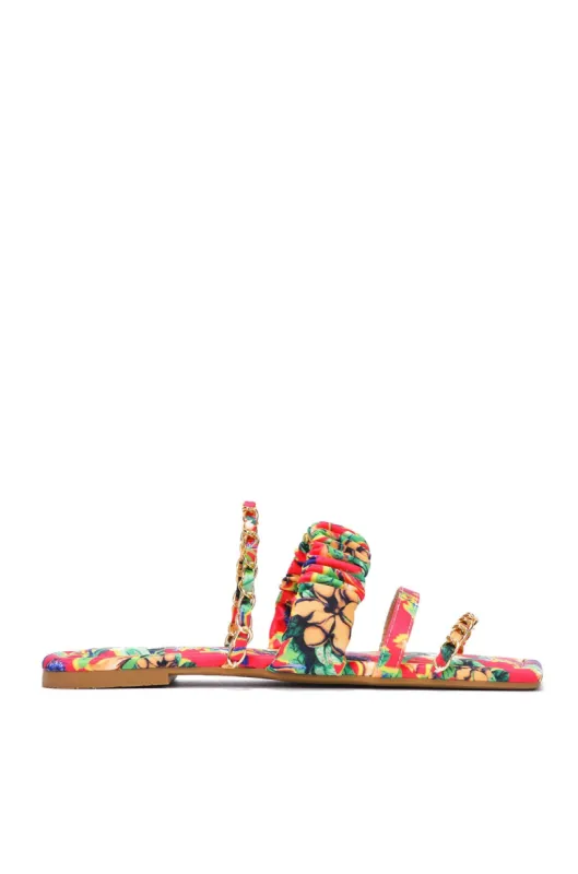 Archi Chain Ruffle Square Toe Flat Sandals - Print sold by Cape Robbin