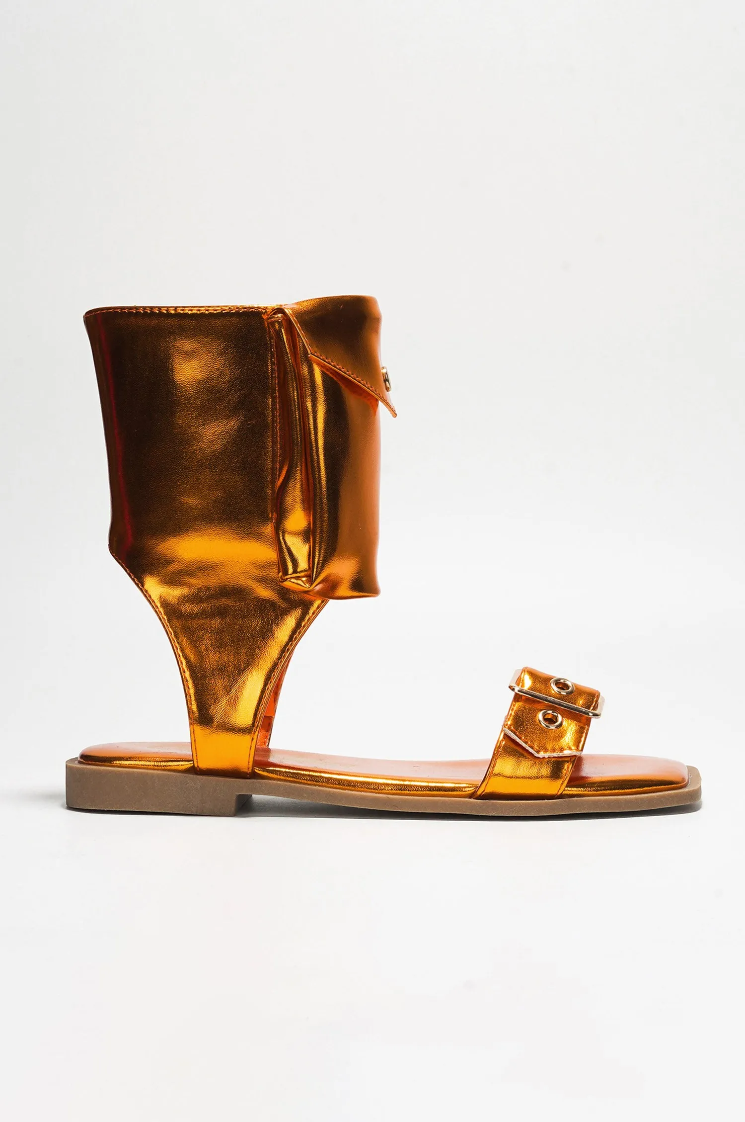 Natalie Metallic Pouch Buckle Ankle Strap Square Toe Sandals - Orange sold by Cape Robbin product image thumbnail 3