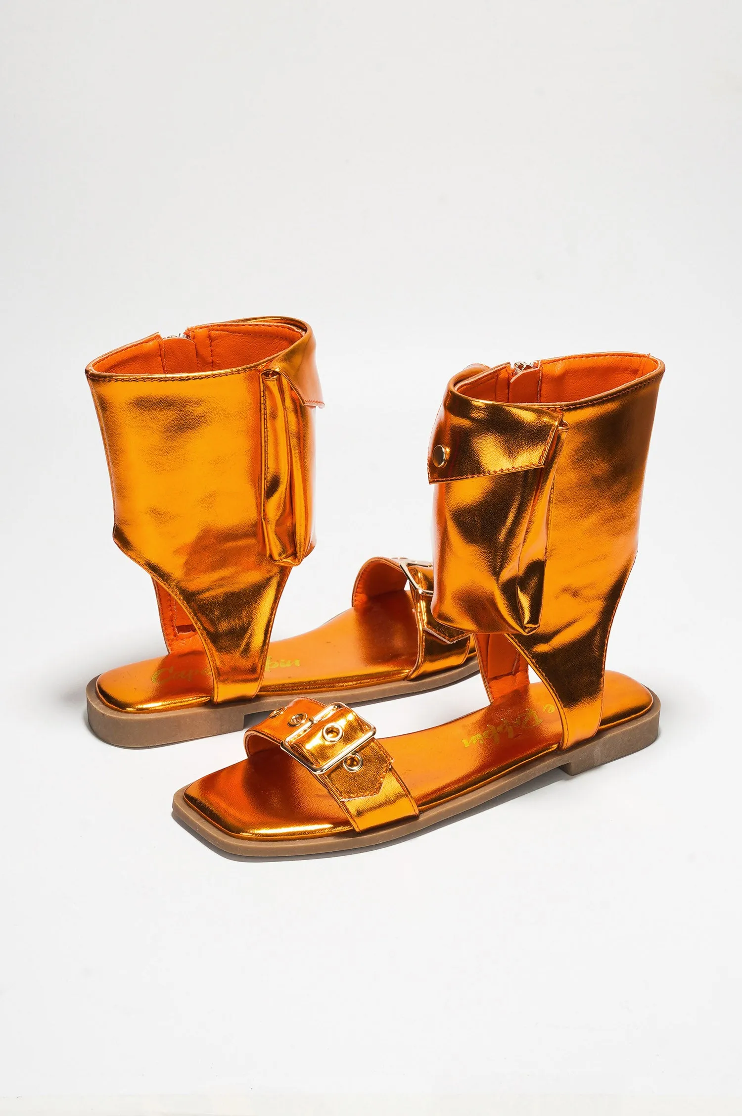 Natalie Metallic Pouch Buckle Ankle Strap Square Toe Sandals - Orange sold by Cape Robbin product image thumbnail 2