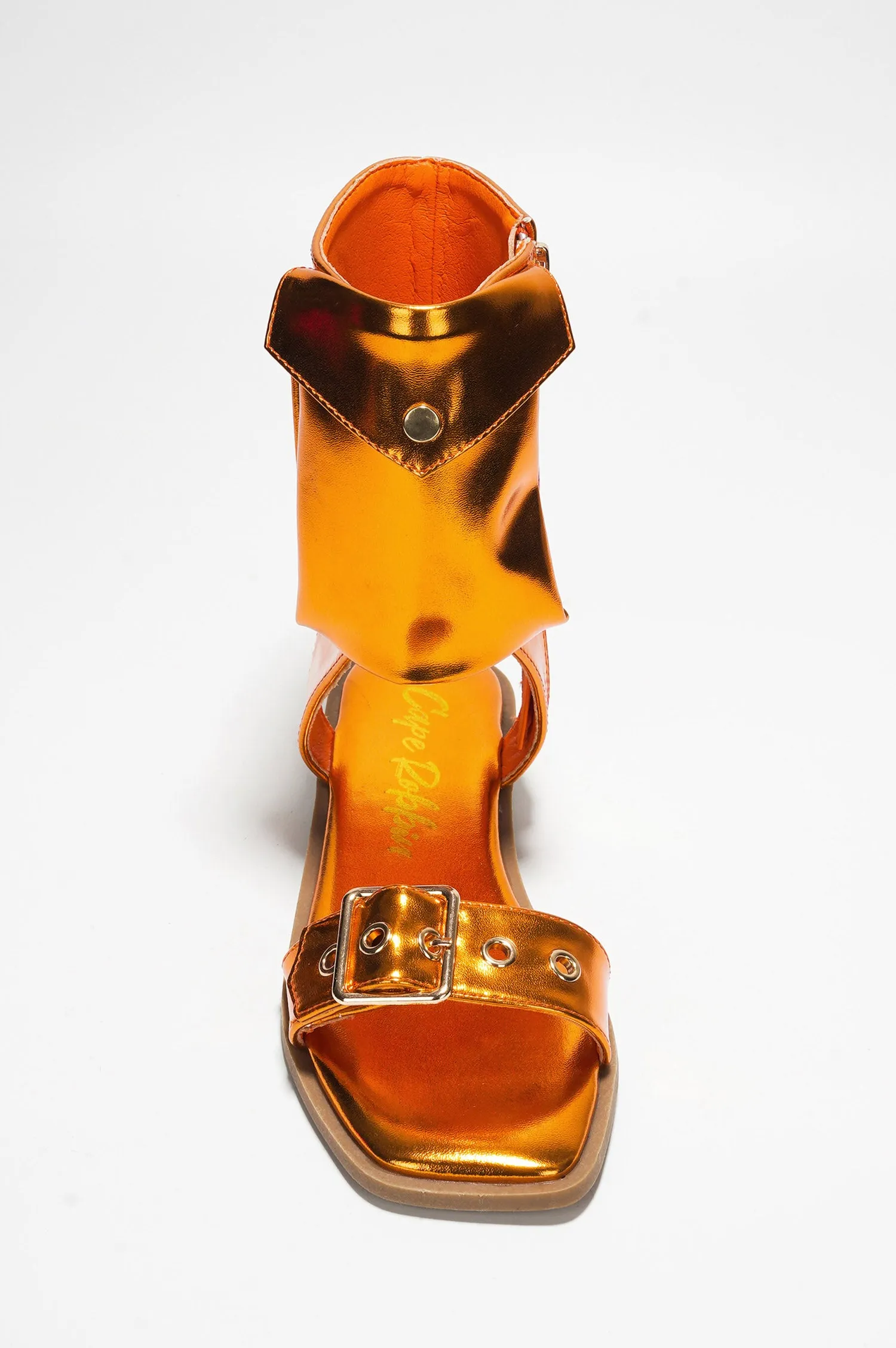 Natalie Metallic Pouch Buckle Ankle Strap Square Toe Sandals - Orange sold by Cape Robbin product image thumbnail 4