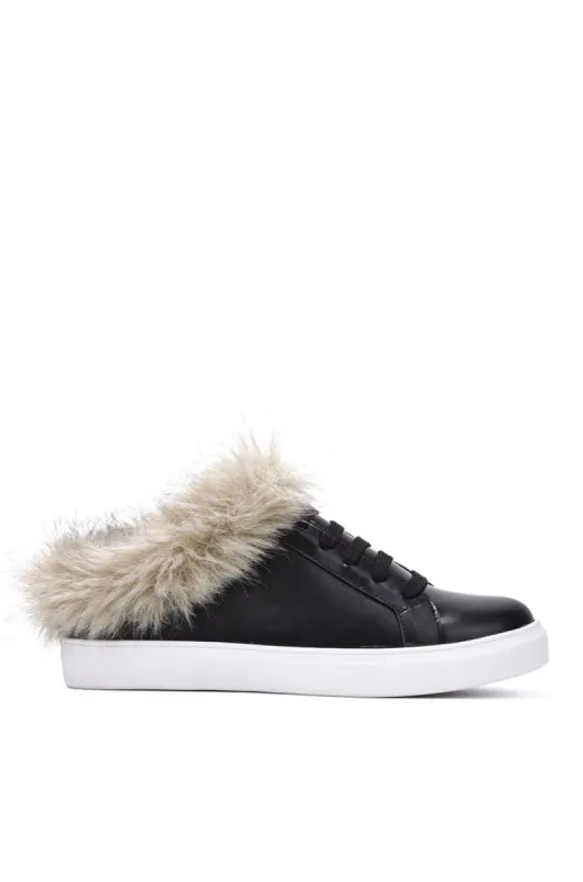 Denice Round Toe Slip On Fur Sneakers - Black made by Cape Robbin