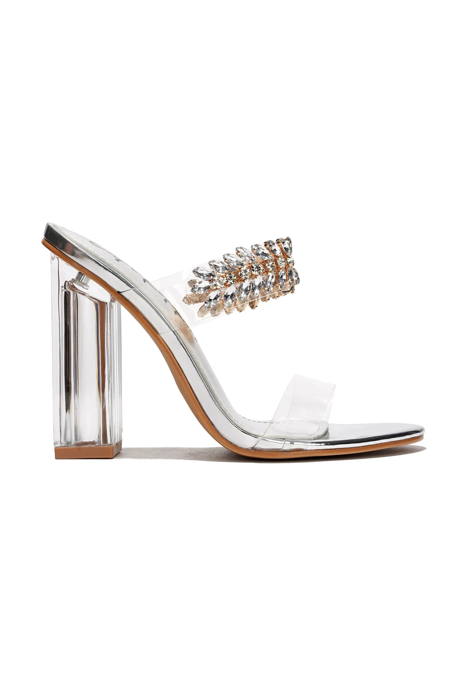 Sascha Rhinestone Embellished Block Heels - Silver sold by Cape Robbin product image thumbnail 2