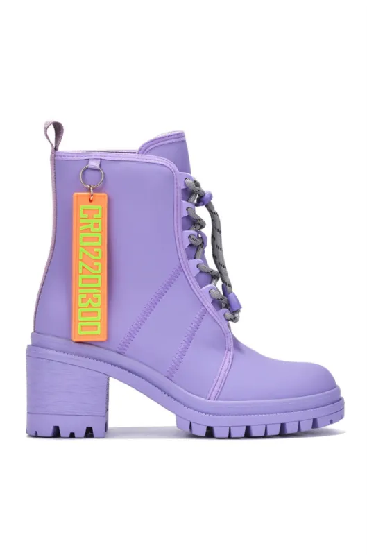 Satarlet Round Toe Lug Block Heel Booties - Purple sold by Cape Robbin