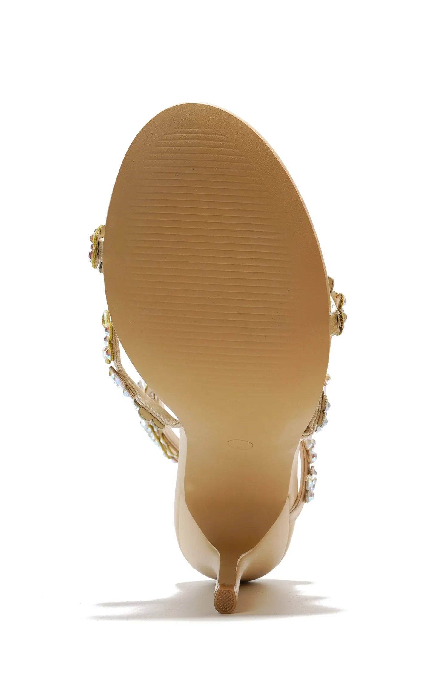 Mariposa Rhinestone Floral Embellished Stiletto High Heel Sandals - Beige sold by Cape Robbin product image thumbnail 3