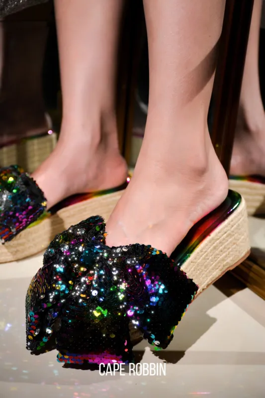 Watiz Bow Sequin Platform Espadrilles - Rainbow sold by Cape Robbin