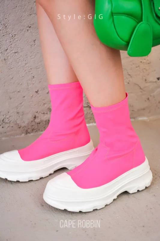 Gig Chunky Lug Stretchy High Top Sneakers - Pink sold by Cape Robbin