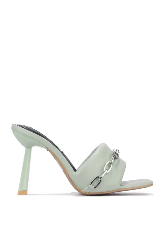 Ruthie Chain Square Toe High Heel Mules - Sage sold by Cape Robbin