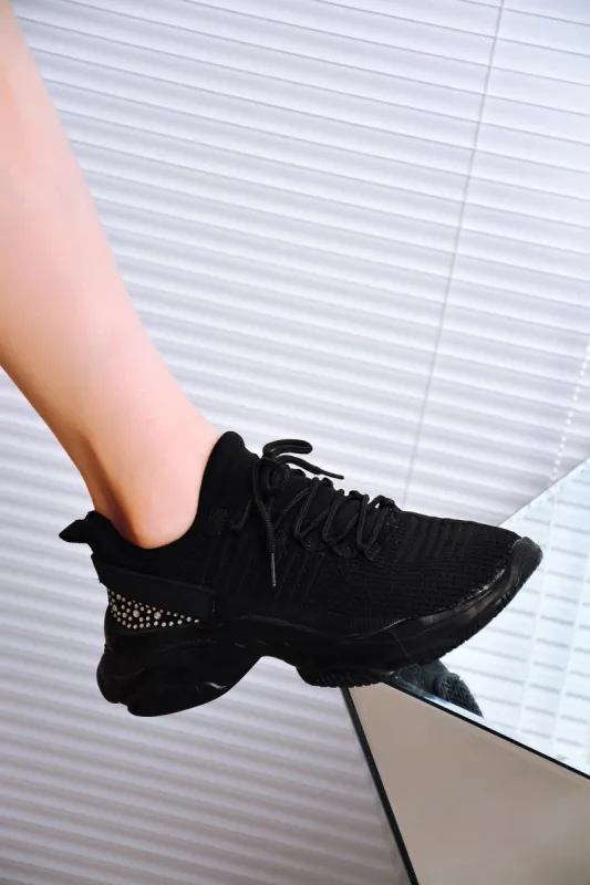 Bleeker Low Cut Rhinestone Round Toe Sneakers - Black sold by Cape Robbin