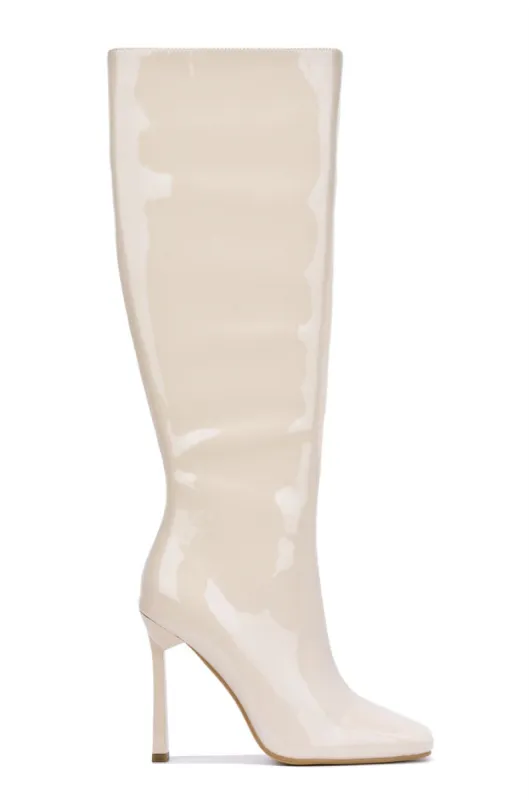 Simoni High Heel Square Toe Knee High Boots - Off White sold by Cape Robbin