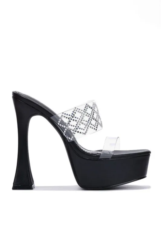 Rika Rhinestone Square Toe Platform High Heels - Black sold by Cape Robbin
