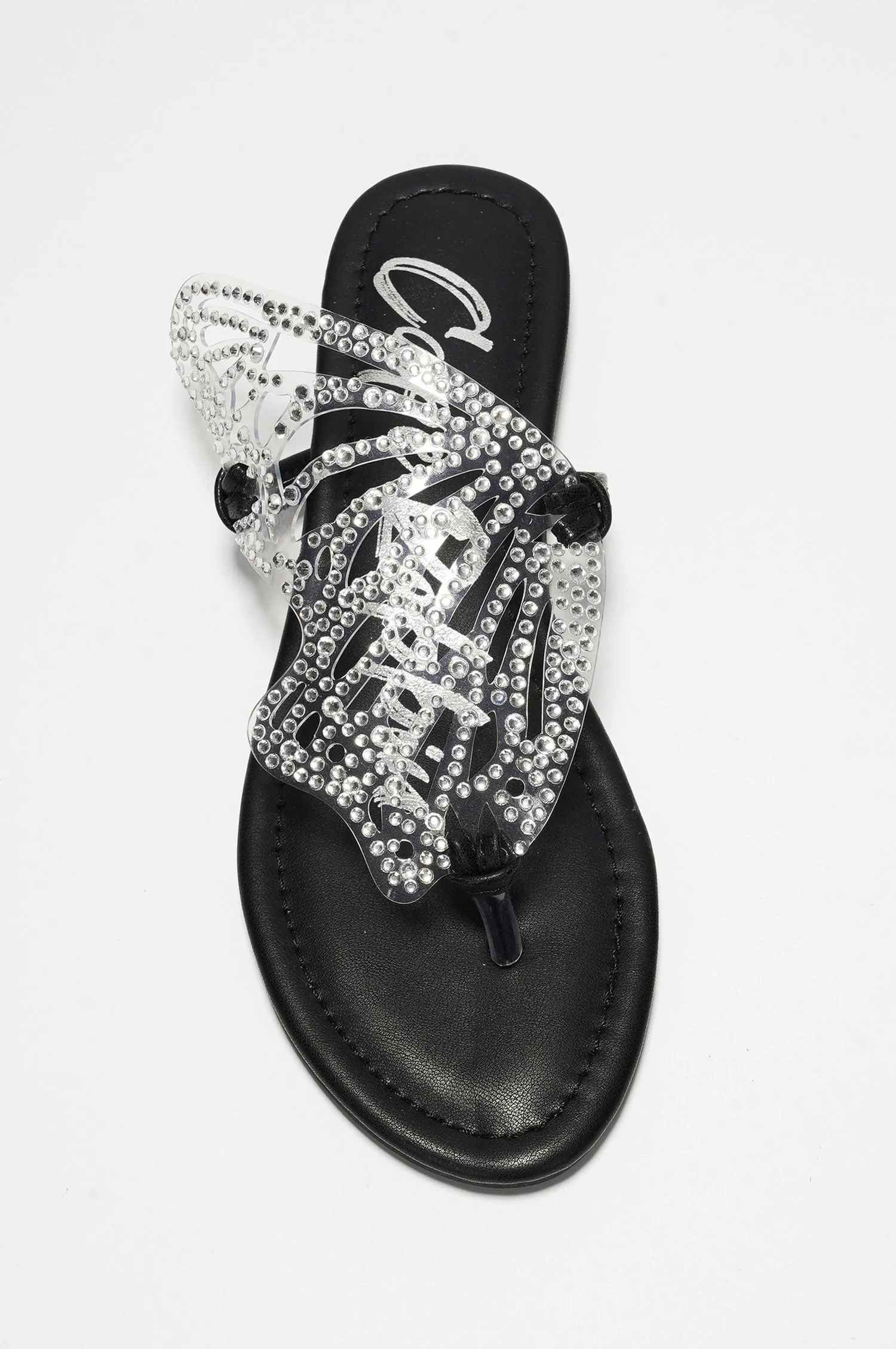 Rossie Rhinestone Butterfly Embellished Thong Sandals - Black sold by Cape Robbin product image thumbnail 4
