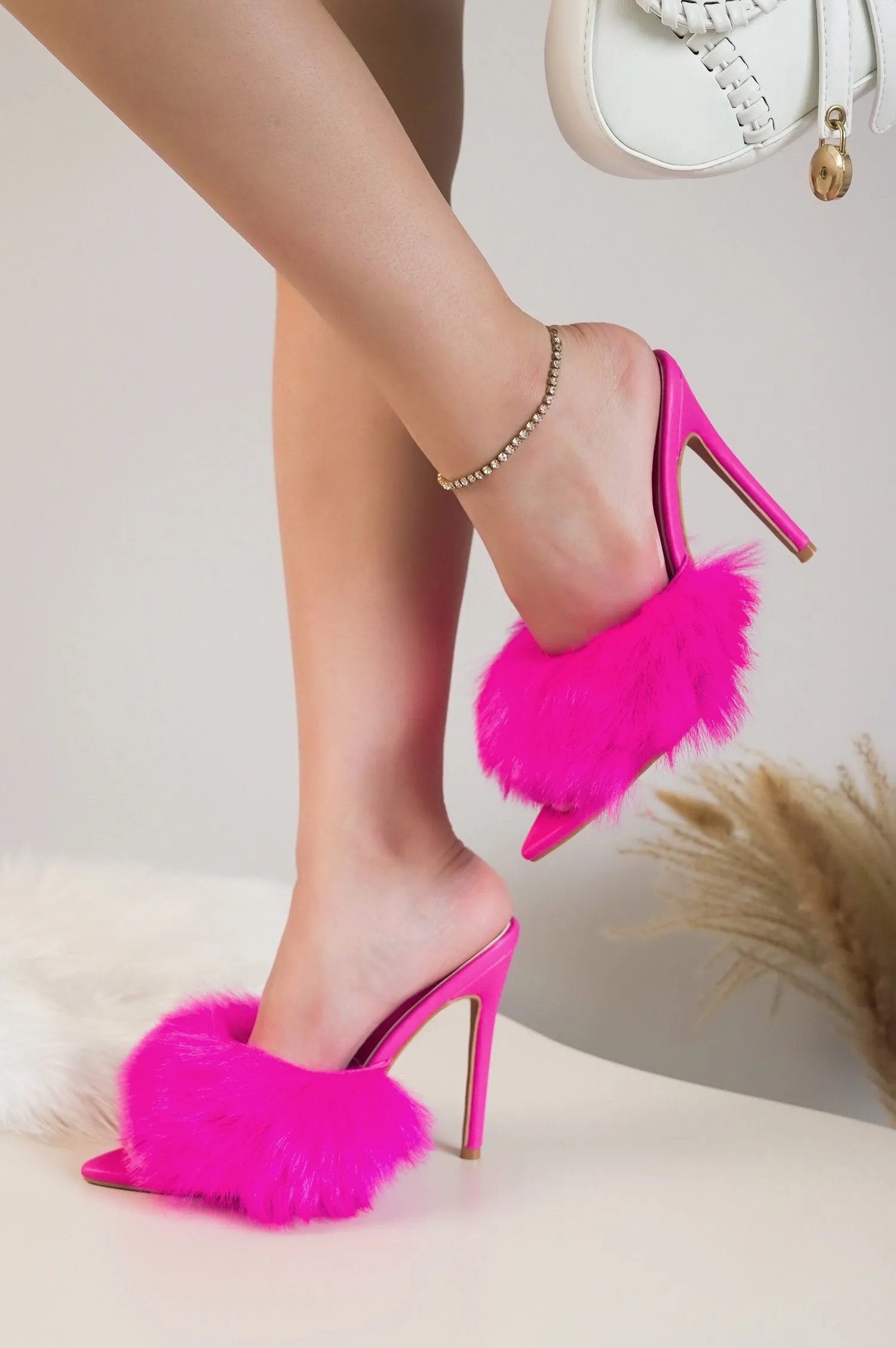 Edyth Faux Fur Heel Sandals - Pink sold by Cape Robbin