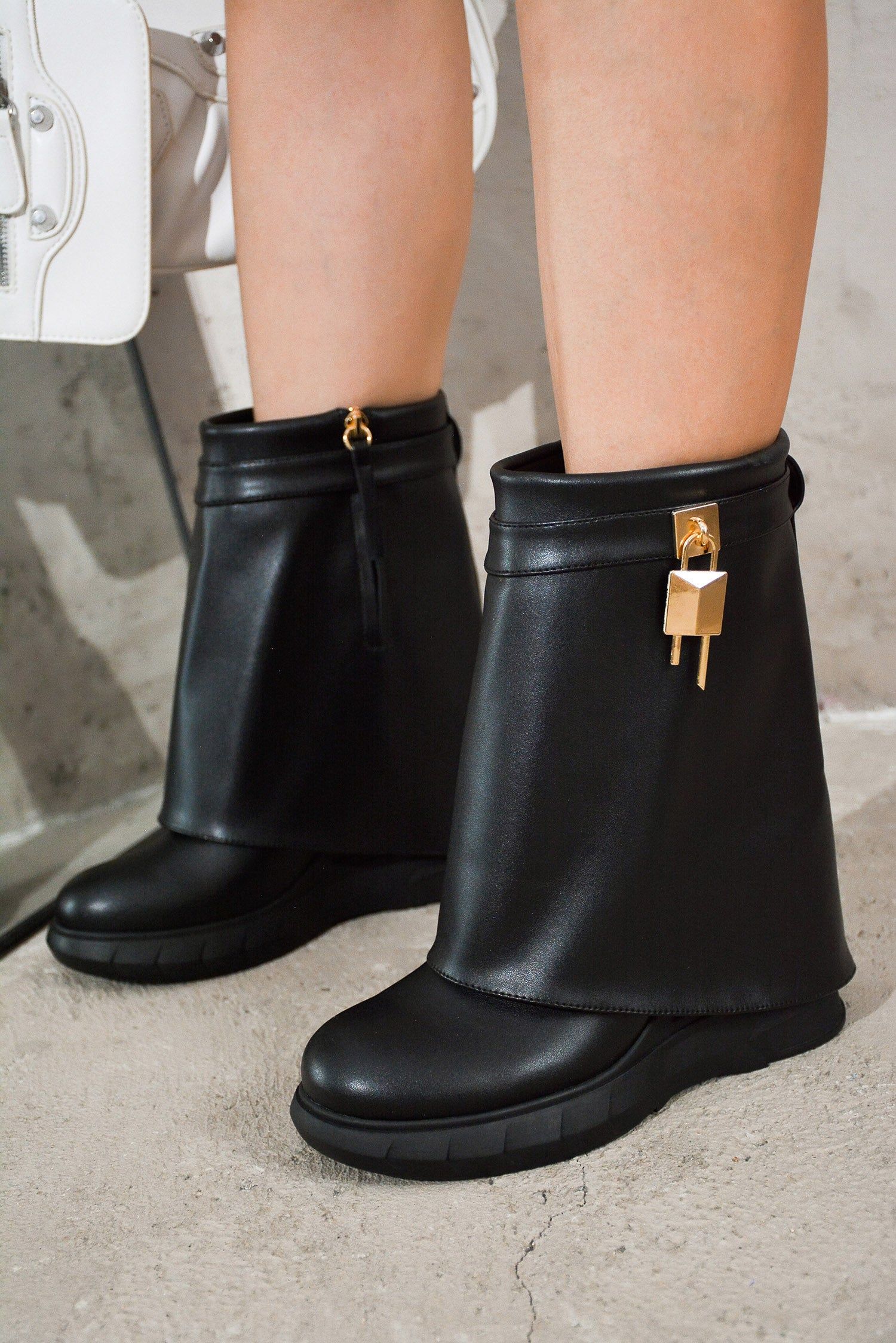 Morae Round Toe Fold-Over Platform Boots - Black sold by Cape Robbin