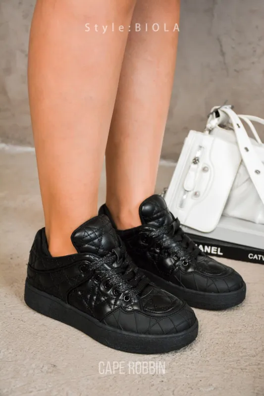 Biola Diamond Stitch Low Cut Sneakers - Black sold by Cape Robbin