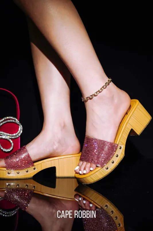 Jami Wooden Midsole Rhinestone Stud Platform - Rose Gold sold by Cape Robbin